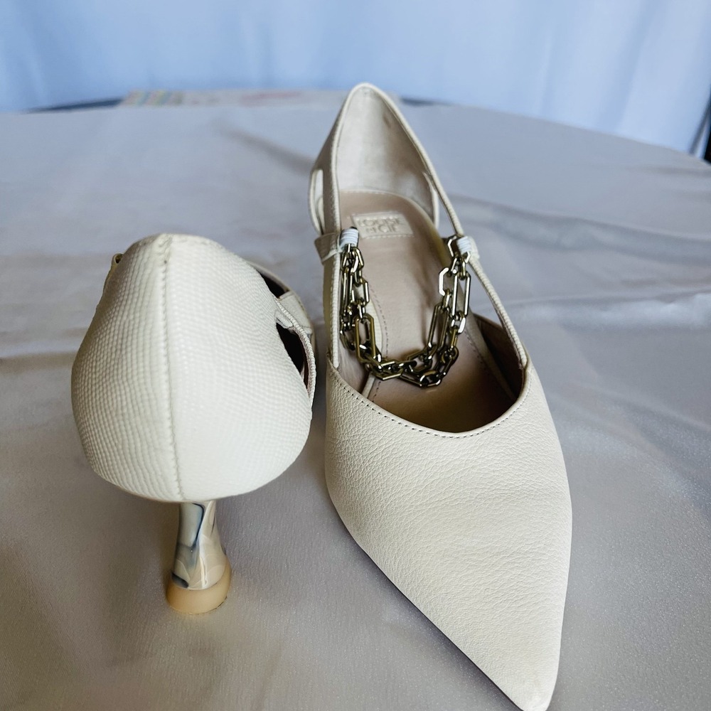 Louise et Cie Beige Soft Leather Chain Detail Heels Size 6.5 - Picture 2 of 11